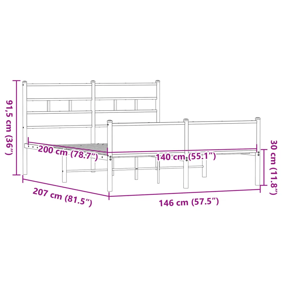 Cadre de lit sans matelas chêne marron 140x200 cm - 9