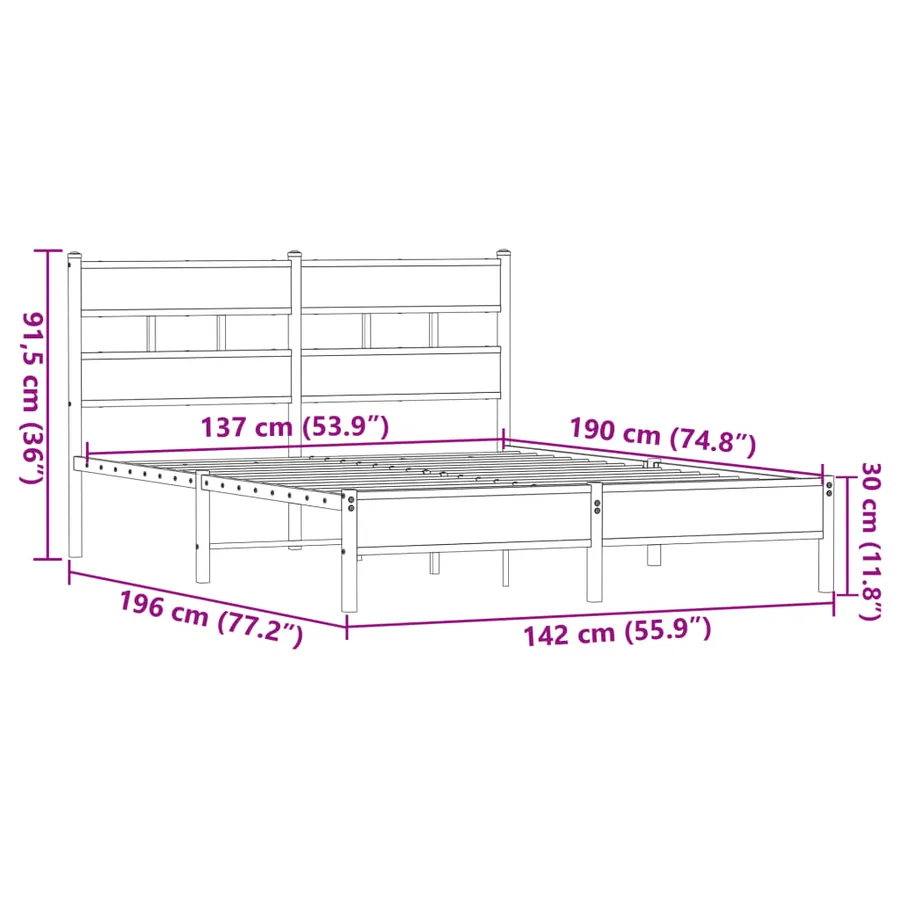 Cadre de lit sans matelas chêne marron 137x190 cm - 9