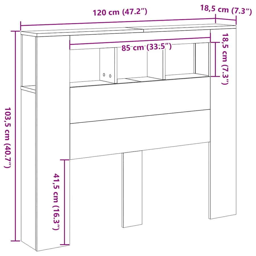 Tête de lit à LED vieux bois 120x18,5x103,5cm bois d'ingénierie - 14