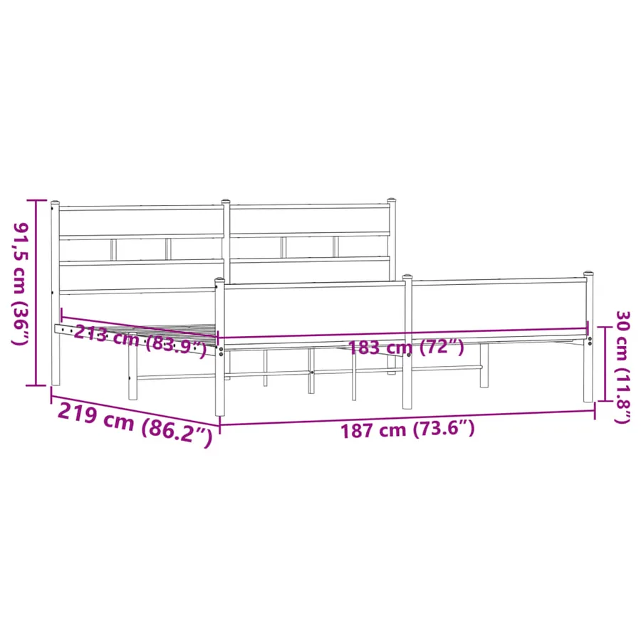 Cadre de lit en métal sans matelas chêne marron 183x213 cm - 9