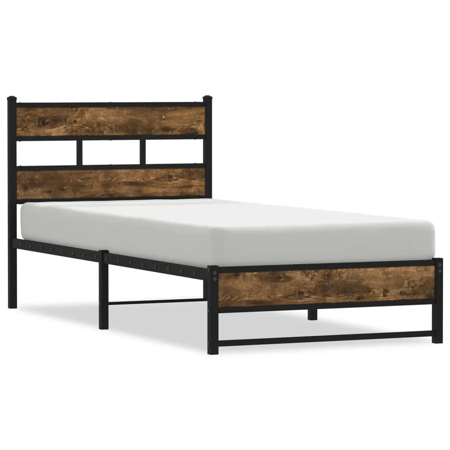 Cadre de lit en métal sans matelas chêne fumé 80x200 cm - 2