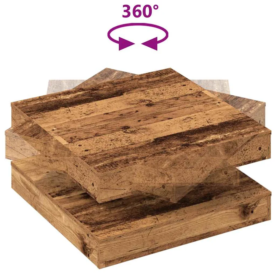Table basse rotative à 360 degrés vieux bois 70x70x34,5 cm - 7