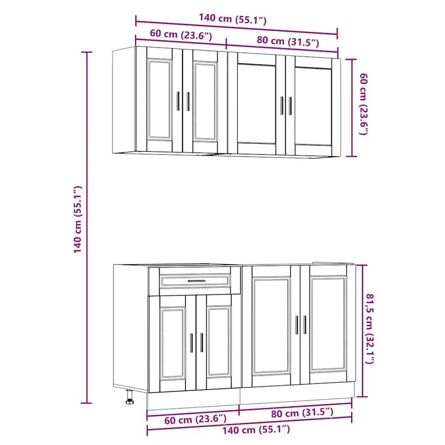 Ensemble de 4 meubles de cuisine "Porto" en bois d'ingénierie gris béton - 9