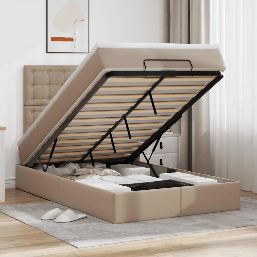 Cadre de lit ottoman et matelas cappuccino 120x190cm similicuir