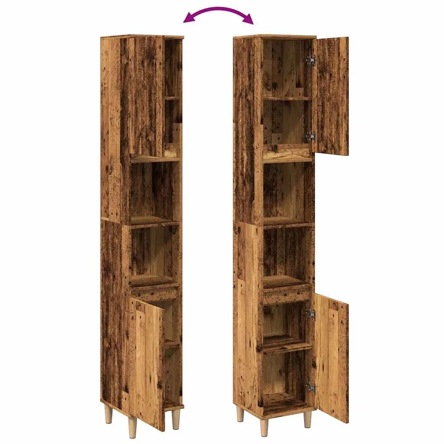 Armoire de salle de bain vieux bois 30x30x190cm bois ingénierie - 8
