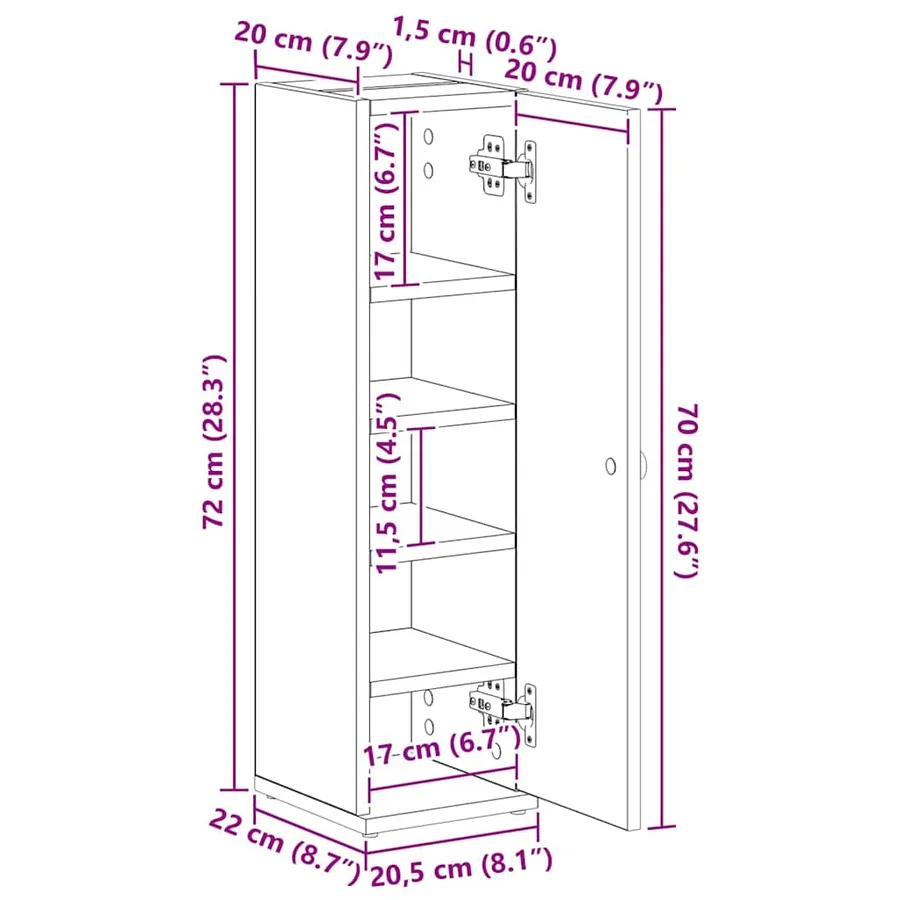 Meuble de salle de bain avec porte-rouleau blanc 20,5x22x72 cm - 12