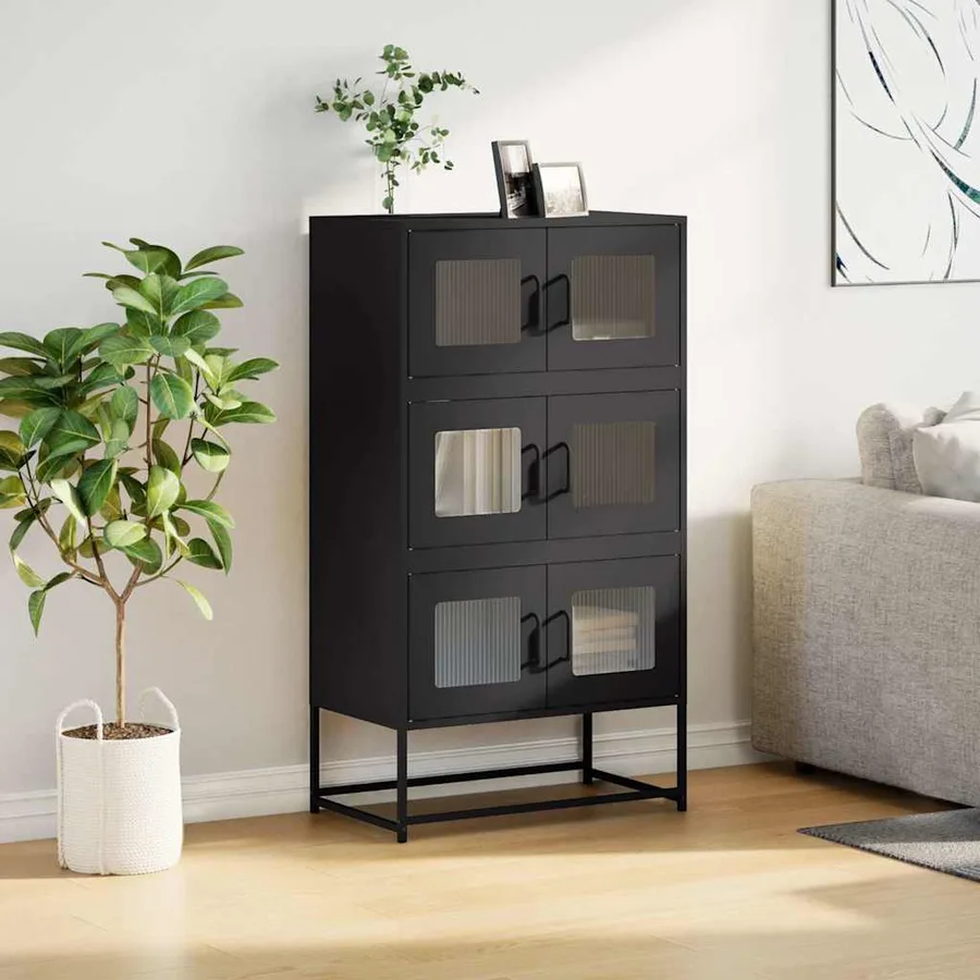 Buffet haut noir 68x39x123 cm acier - 3