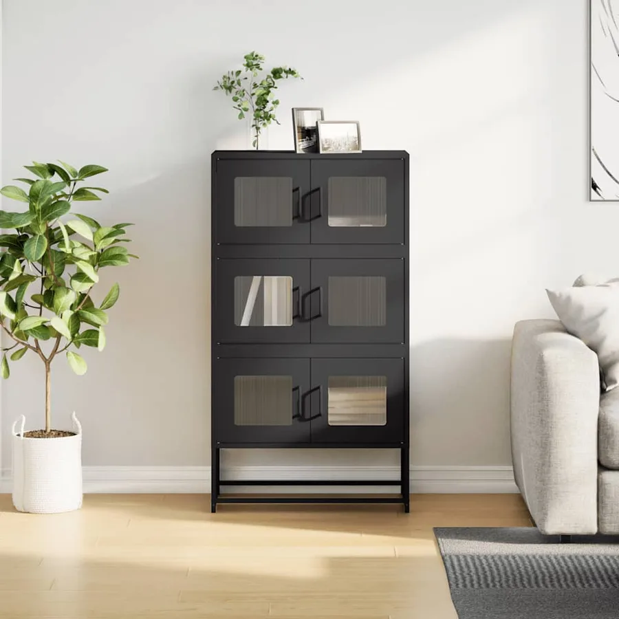 Buffet haut noir 68x39x123 cm acier - 4
