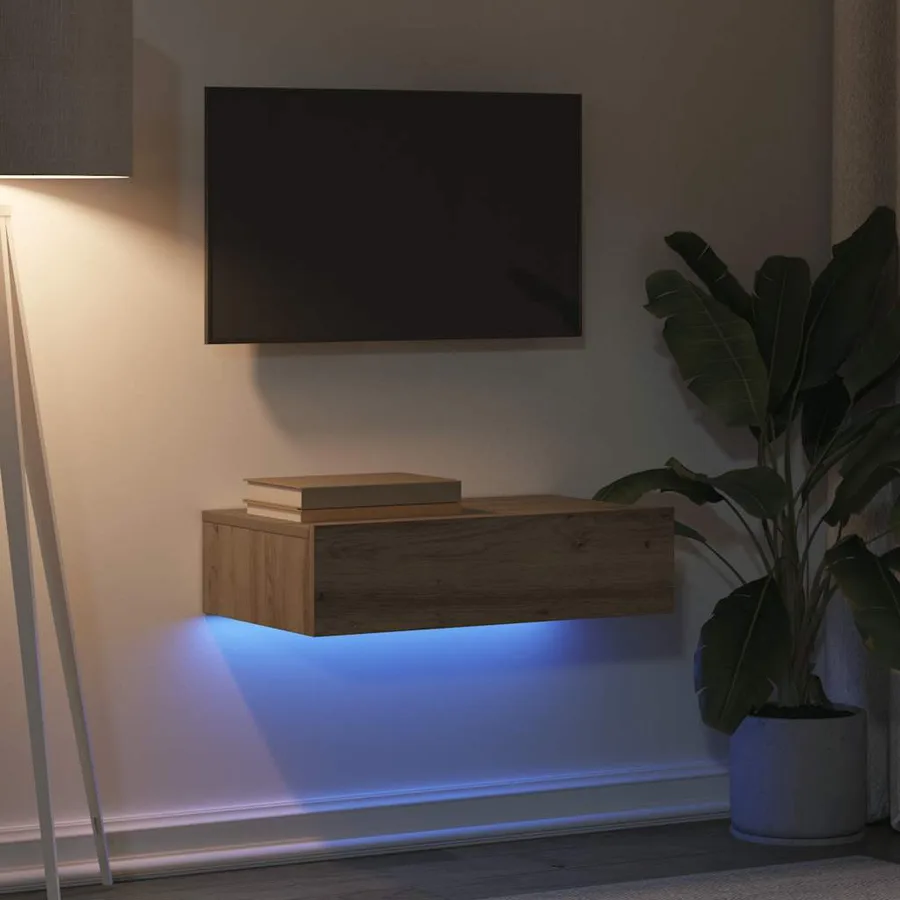 Meuble TV avec éclairages LED chêne artisanal 60x35x15,5 cm - 4