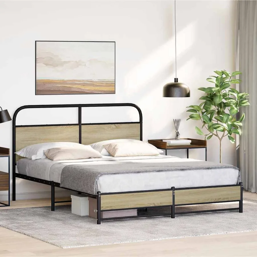 Cadre de lit en métal sans matelas chêne sonoma 160x200 cm - 4
