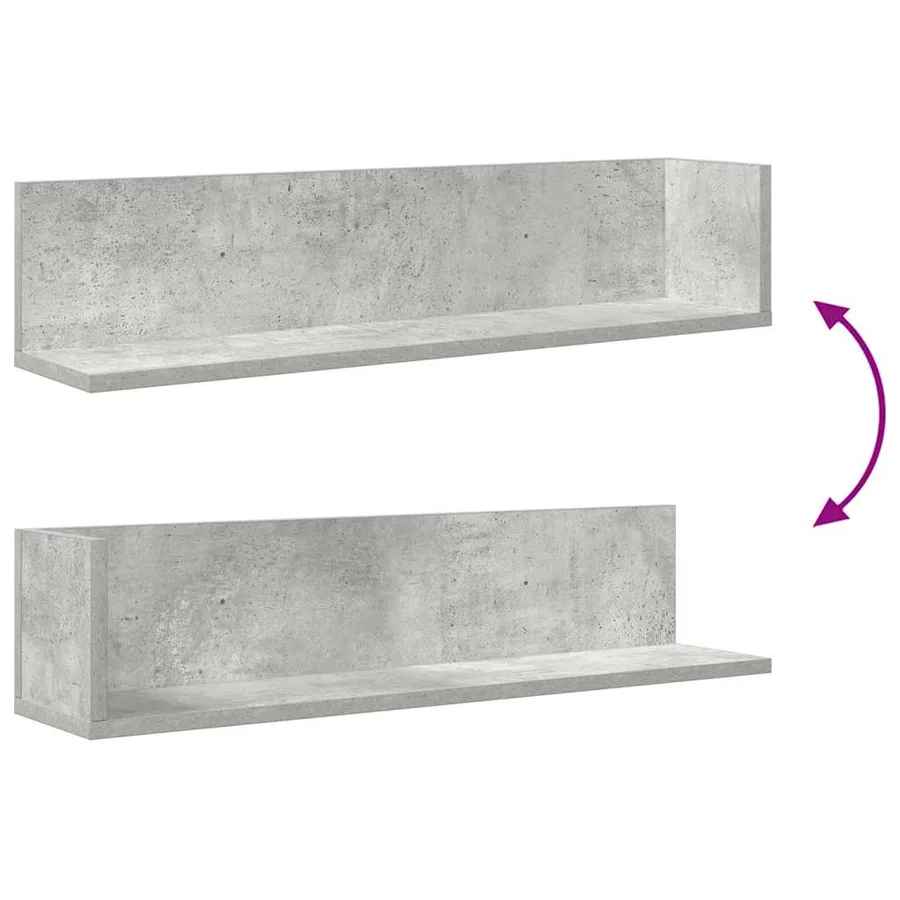 Étagères murales 2pcs gris béton 75x16,5x16,5cm bois ingénierie - 8