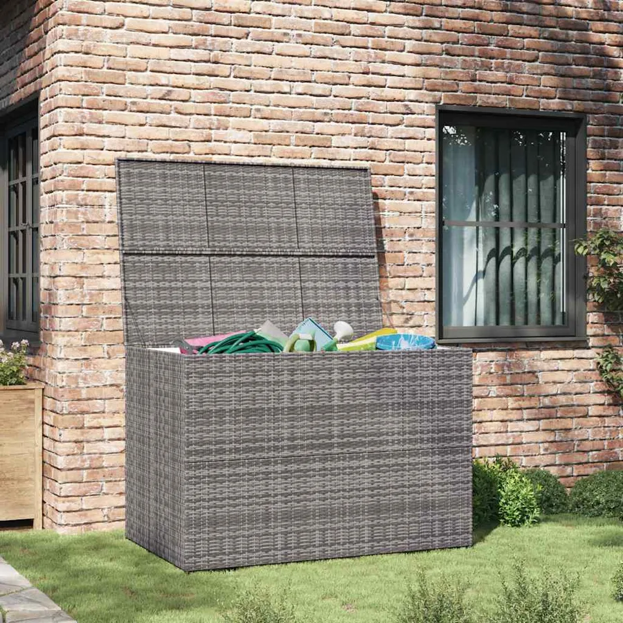 Boîte de rangement de jardin gris 150x100x100 cm résine tressée - 3