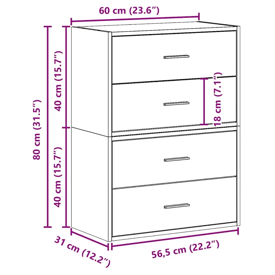Armoires avec 2 tiroirs 2 pcs chêne artisanal bois d'ingénierie - 10