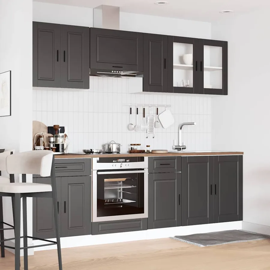 Ensemble de 8 meubles de cuisine "Porto" en bois d'ingénierie noir - 3