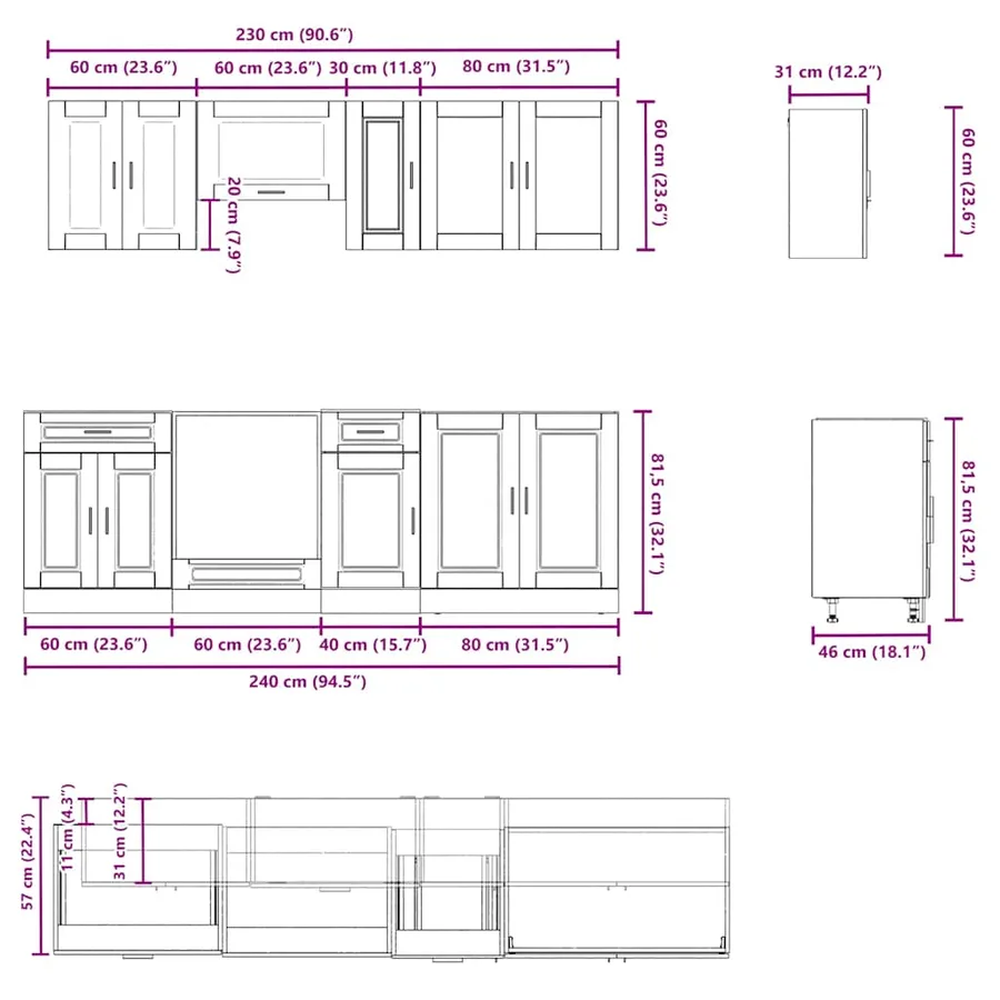 Ensemble de 8 meubles de cuisine "Porto" en bois d'ingénierie noir - 7