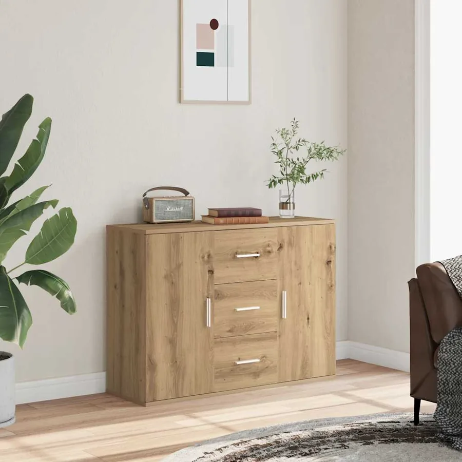 Buffet chêne artisanal 90x29,5x65 cm bois d'ingénierie