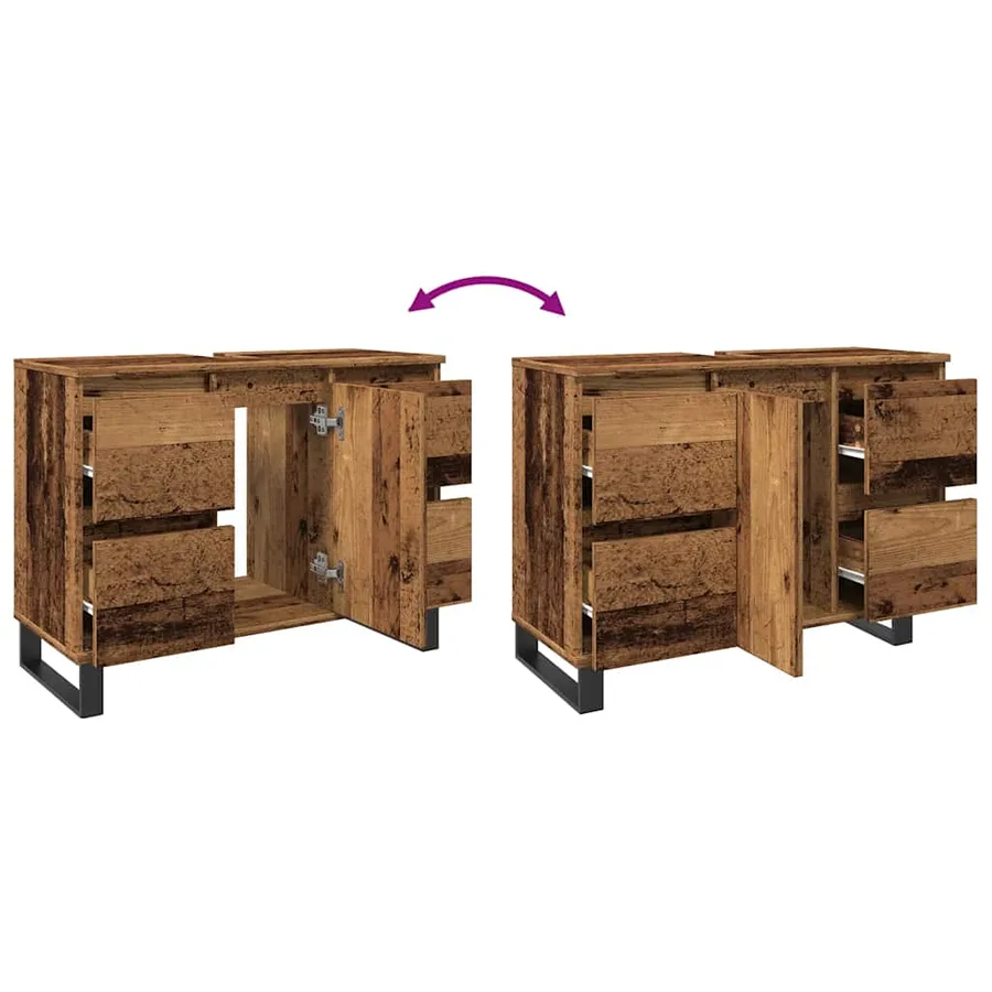 Armoire de salle de bain vieux bois 80x33x60 cm bois ingénierie - 9
