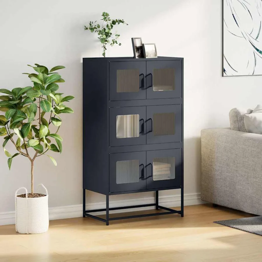 Buffet haut anthracite 68x39x123 cm acier - 4