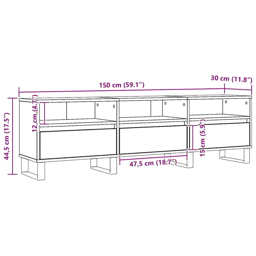 Meuble TV chêne artisanal 150x30x44,5 cm bois d'ingénierie - 10