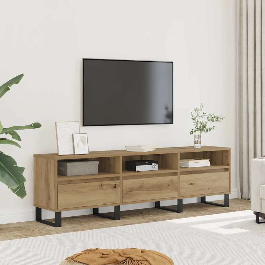 Meuble TV chêne artisanal 150x30x44,5 cm bois d'ingénierie - 3