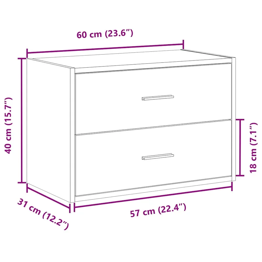 Armoire avec 2 tiroirs gris béton 60x31x40 cm bois d'ingénierie - 10
