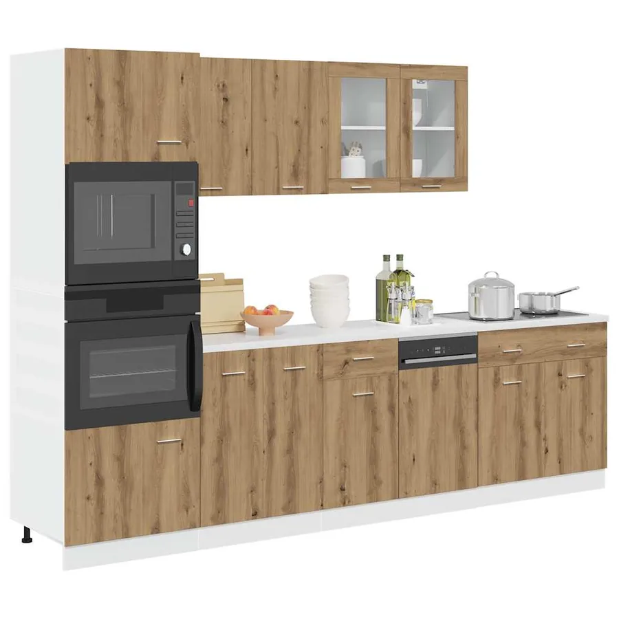 Ensemble de 7 meubles de cuisine "Lyon" en chêne artisanal