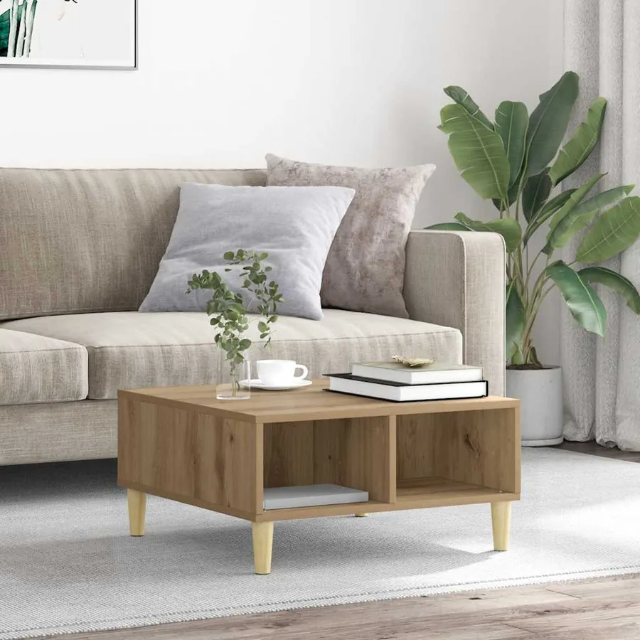 Table basse chêne artisanal 60x60x30 cm bois d'ingénierie