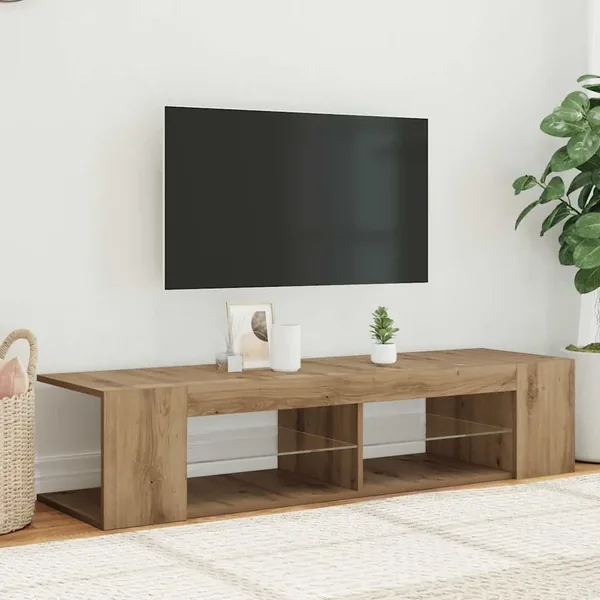 Meuble TV avec lumières LED chêne artisanal bois d'ingénierie