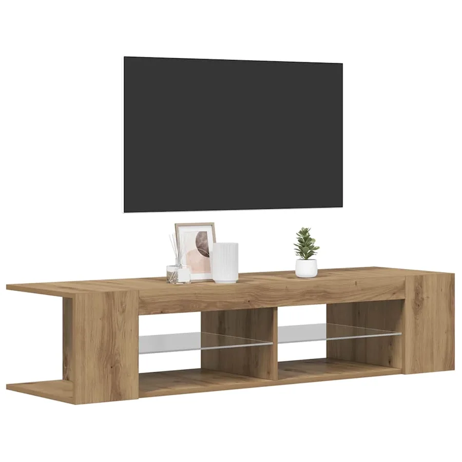 Meuble TV avec lumières LED chêne artisanal bois d'ingénierie - 5