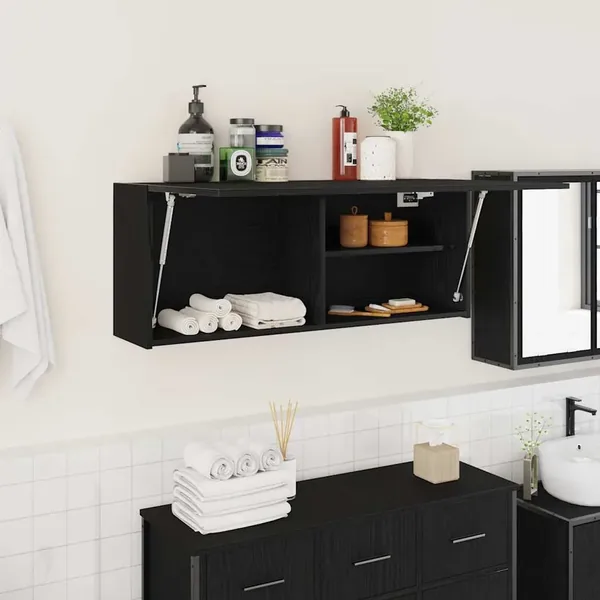 Armoire murale de bain noir 100x25x40 cm bois d'ingénierie