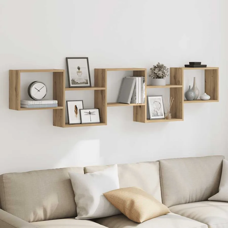 Étagère cube murale 5 compartiments chêne artisanal - 3