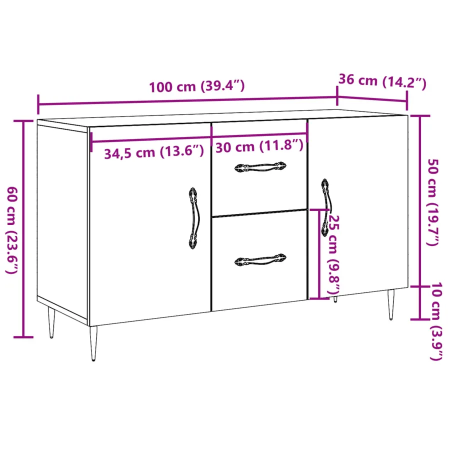 Buffet chêne artisanal 100x36x60 cm bois d'ingénierie - 10