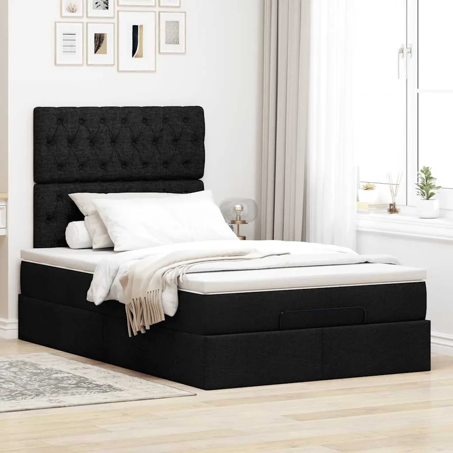 Cadre de lit ottoman avec matelas noir 120x200cm tissu - 3