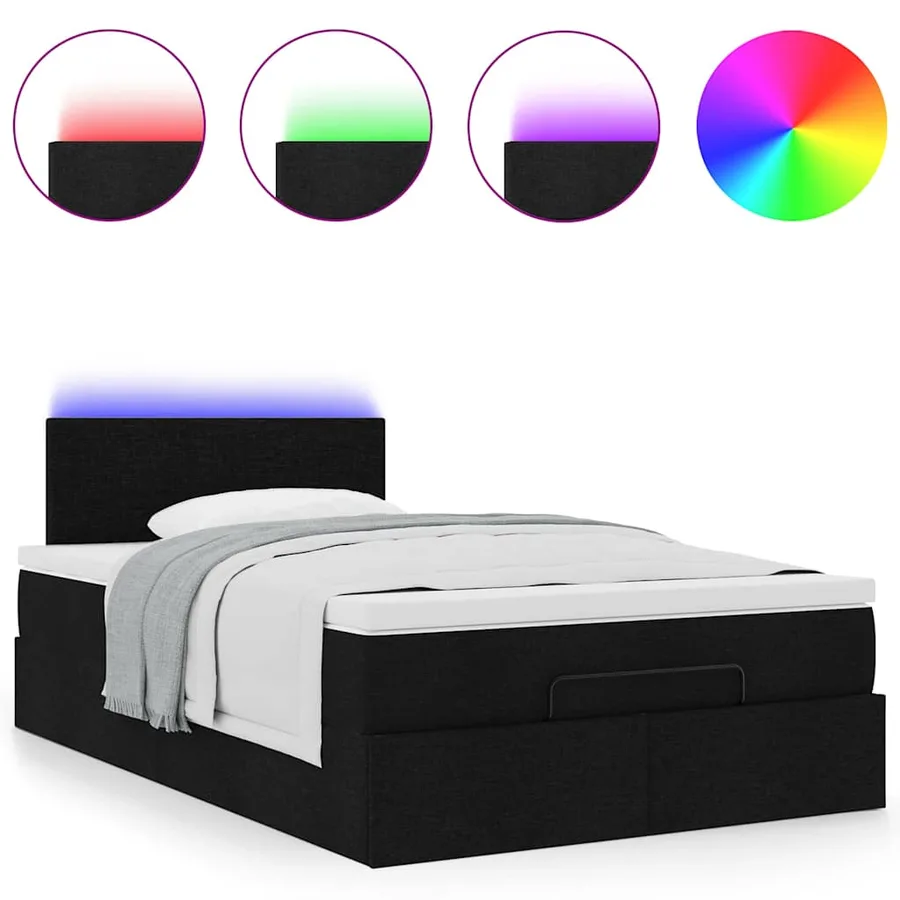 Lit ottoman avec matelas noir 120x200 cm tissu - 5