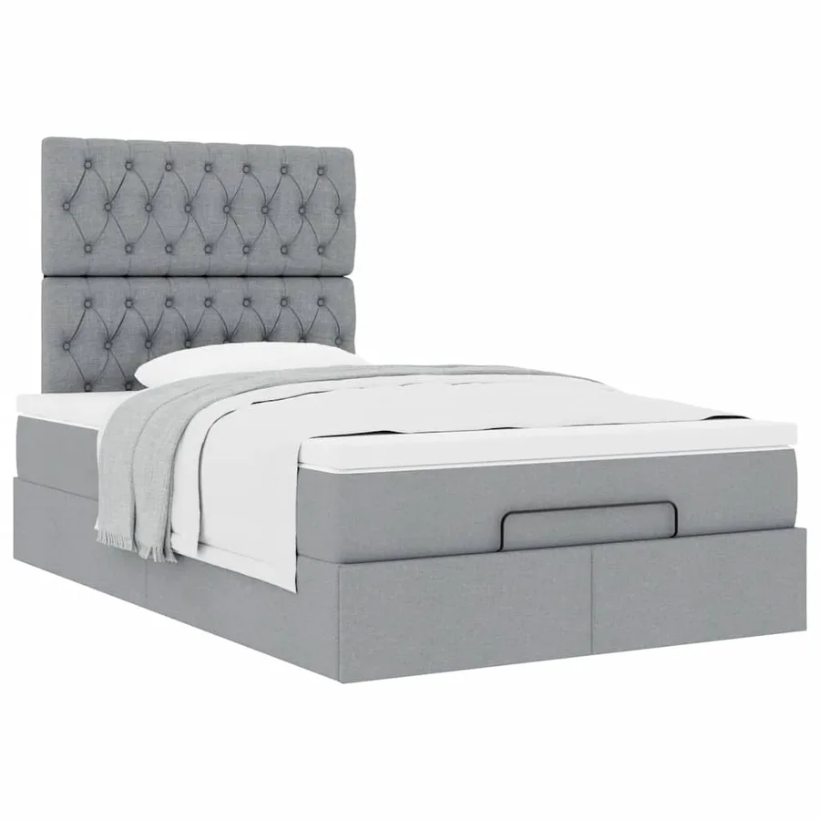 Cadre de lit ottoman et matelas gris clair 120x200 cm tissu - 5