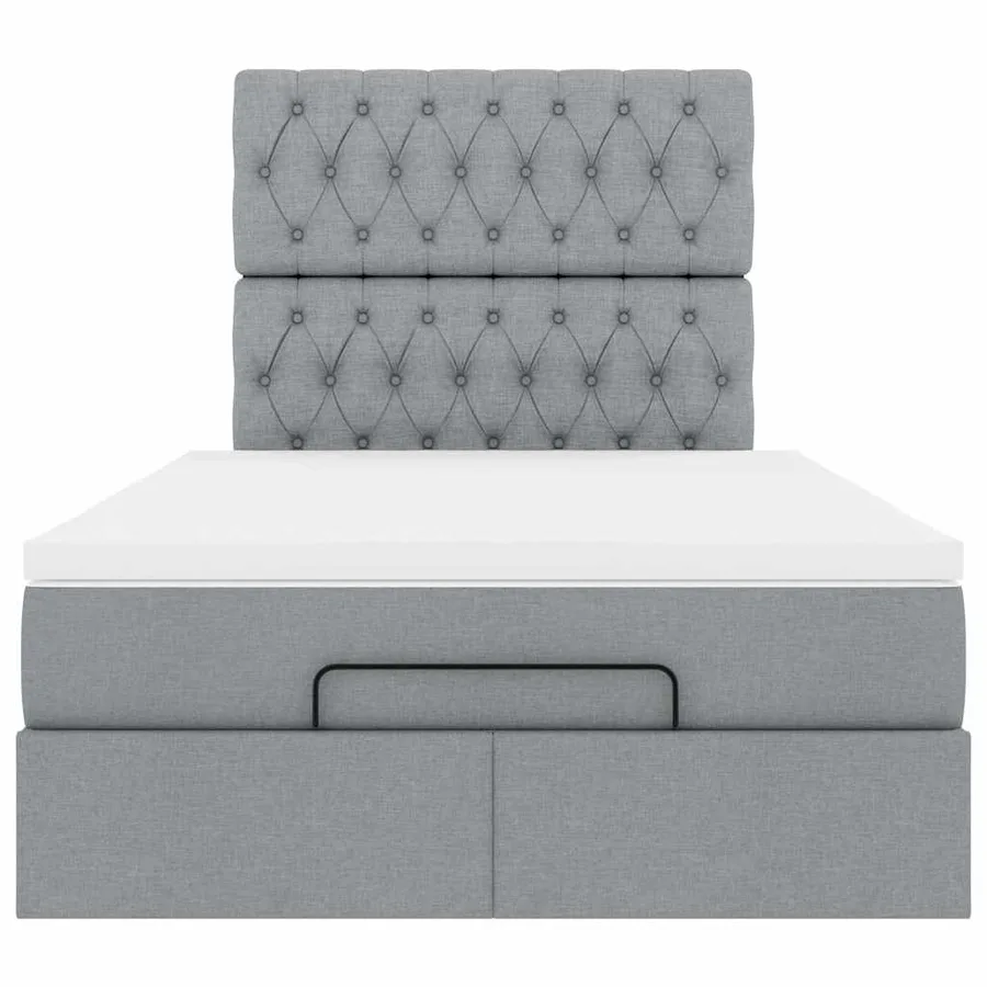 Cadre de lit ottoman et matelas gris clair 120x200 cm tissu - 7