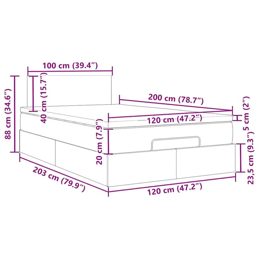 Lit ottoman avec matelas gris clair 120x200 cm tissu - 18