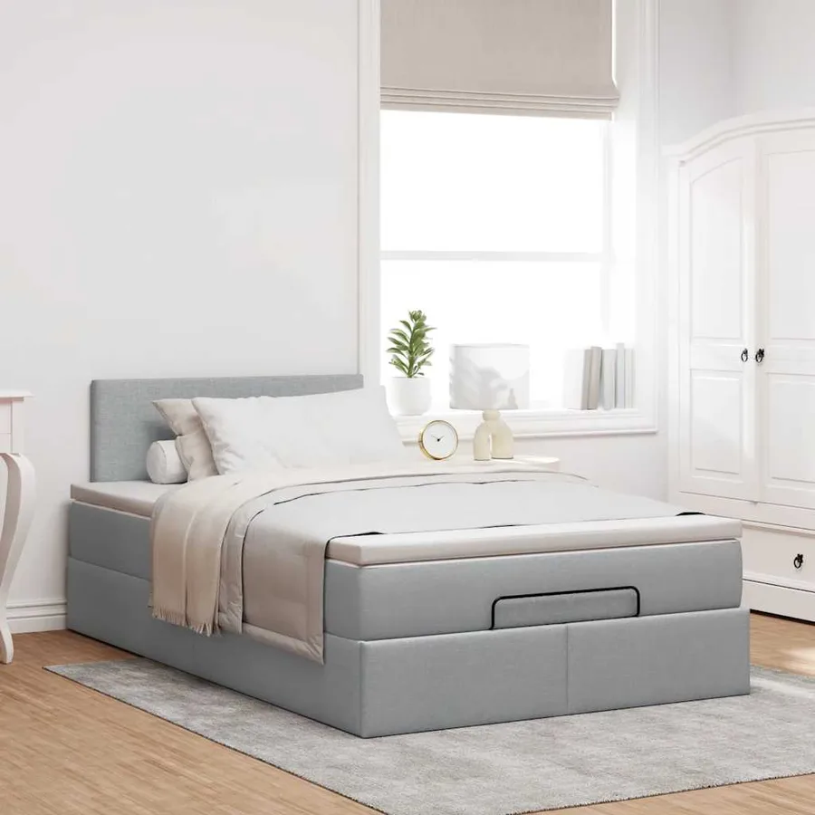 Lit ottoman avec matelas gris clair 120x200 cm tissu - 4