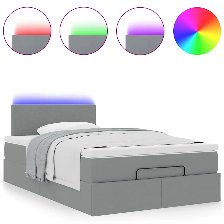Lit ottoman avec matelas gris clair 120x200 cm tissu - 5