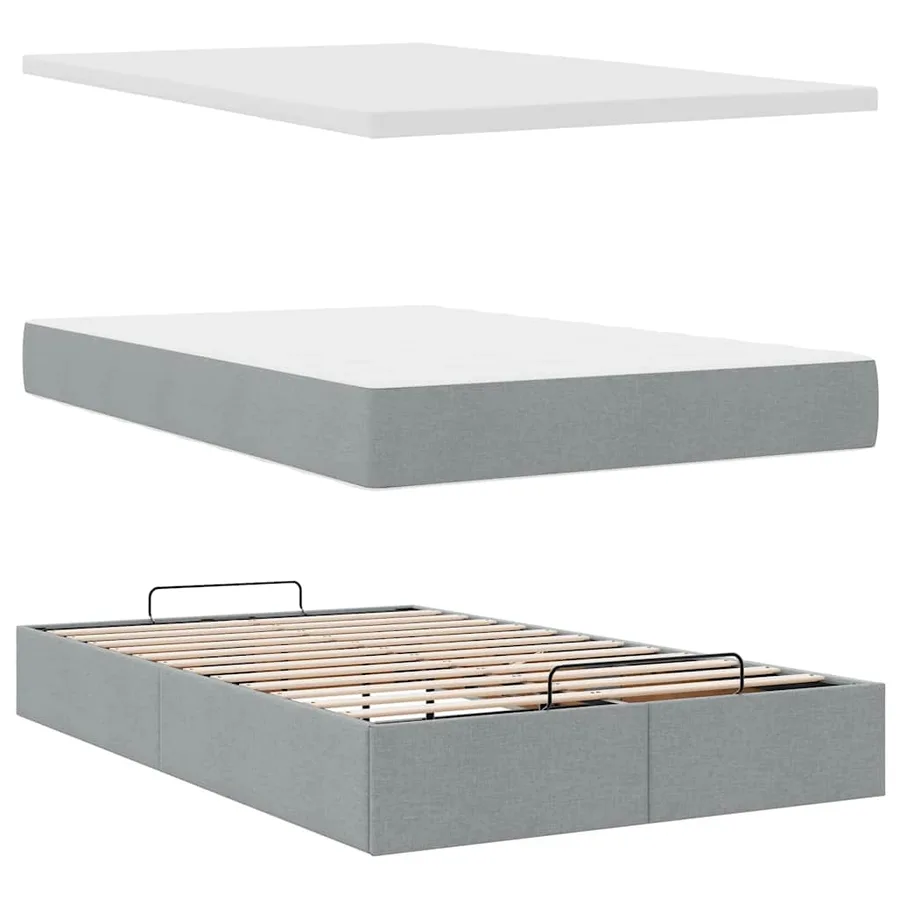 Lit ottoman avec matelas gris clair 120x200 cm tissu - 9