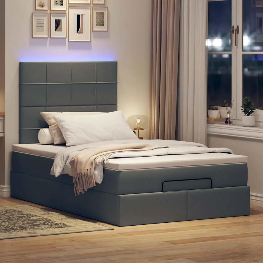 Cadre de lit ottoman avec matelas gris foncé 120x200cm tissu - 3