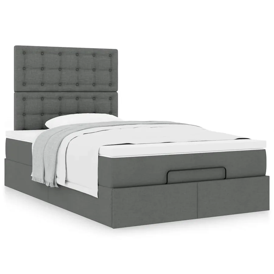 Cadre de lit ottoman avec matelas gris foncé 120x200cm tissu - 4