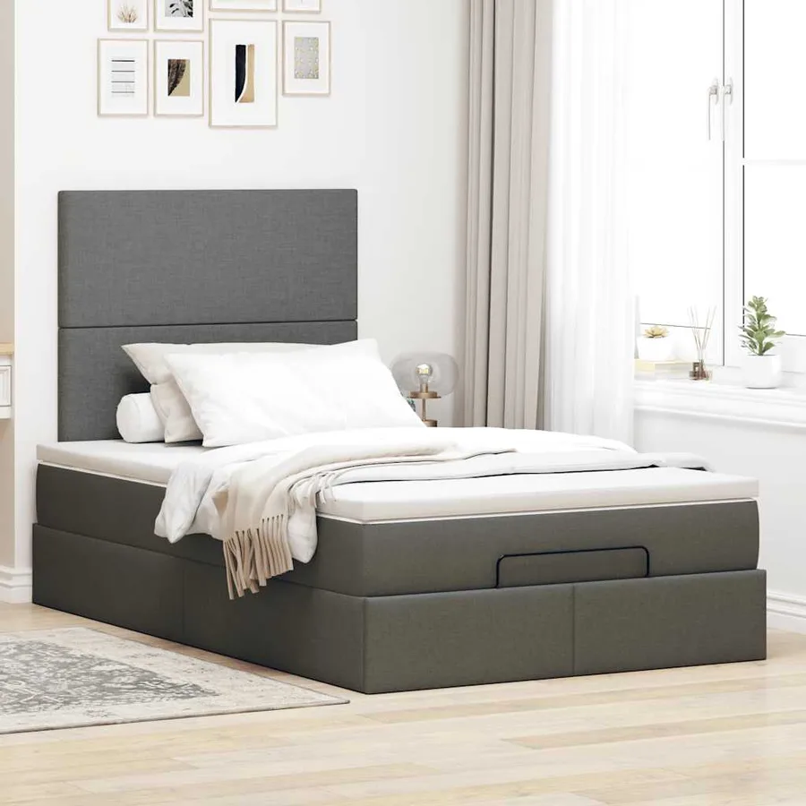 Cadre de lit ottoman avec matelas gris foncé 120x200cm tissu - 3