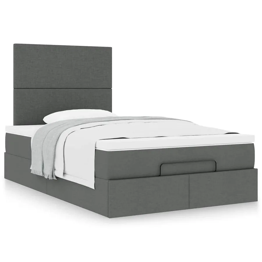 Cadre de lit ottoman avec matelas gris foncé 120x200cm tissu - 4