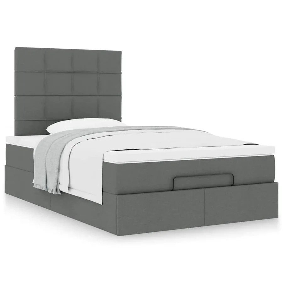 Cadre de lit ottoman avec matelas gris foncé 120x200cm tissu - 4