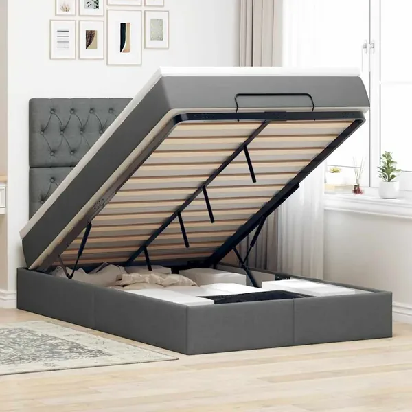 Cadre de lit ottoman avec matelas gris foncé 120x200cm tissu
