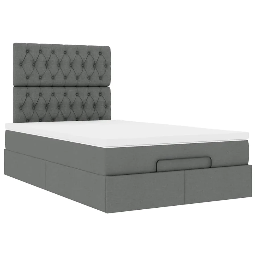 Cadre de lit ottoman avec matelas gris foncé 120x200cm tissu - 7