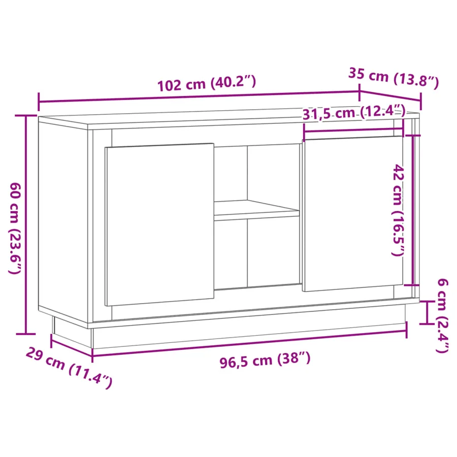 Buffet vieux bois 102x35x60 cm bois d'ingénierie - 9