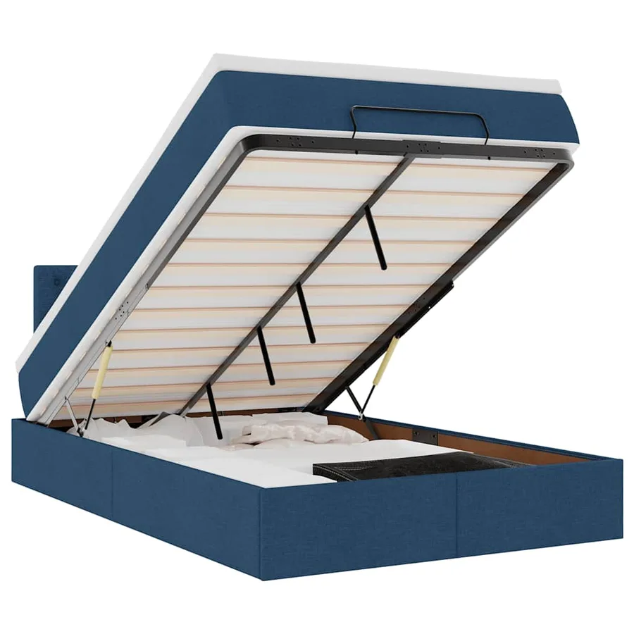 Lit ottoman avec matelas bleu 120x200 cm tissu - 2
