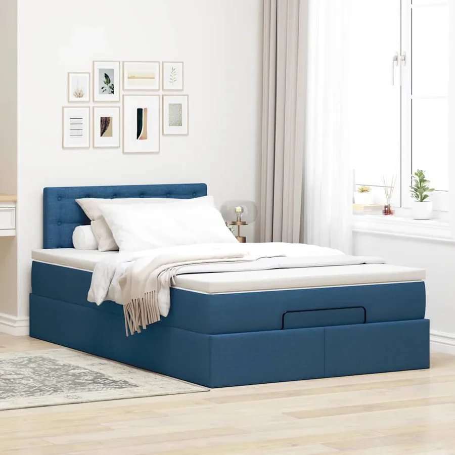 Lit ottoman avec matelas bleu 120x200 cm tissu - 3